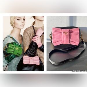 Prada FW07 Fiocco Nappa Leather Pink Ribbon Bow Crossbody Clutch Camera Bag